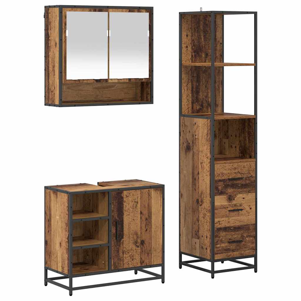 Badkamermeubelset met lade 3 pcs Oud Hout Bewerkt hout is nu te koop bij PeponiXL, paradijselijk wonen!