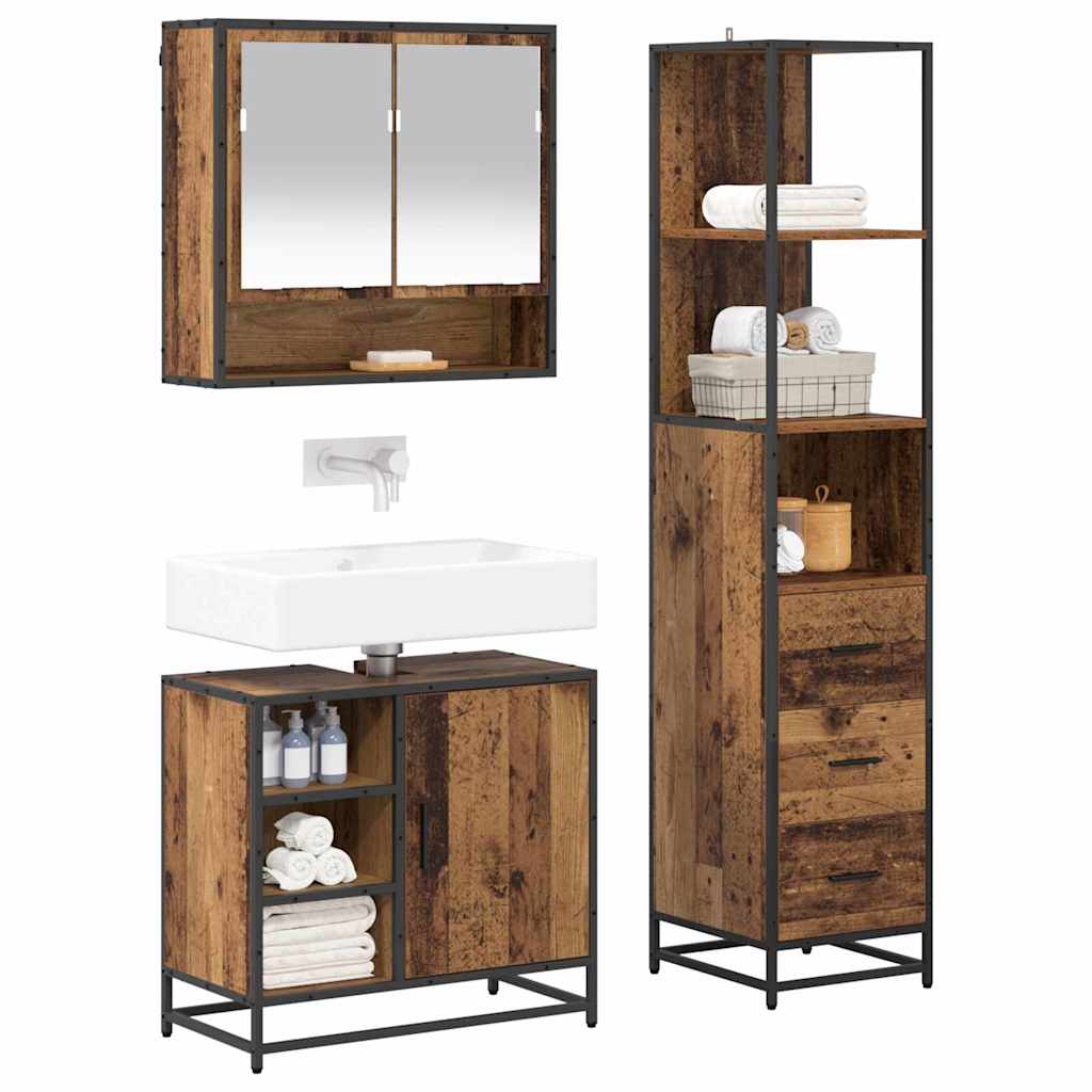 Badkamermeubelset met lade 3 pcs Oud Hout Bewerkt hout is nu te koop bij PeponiXL, paradijselijk wonen!
