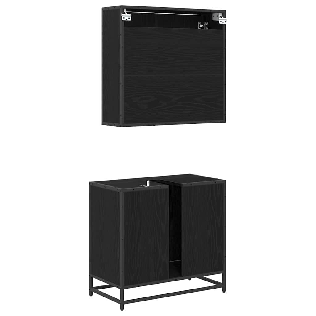 Badkamermeubelset met lade 2 pcs Zwart Eiken Bewerkt hout is nu te koop bij PeponiXL, paradijselijk wonen!