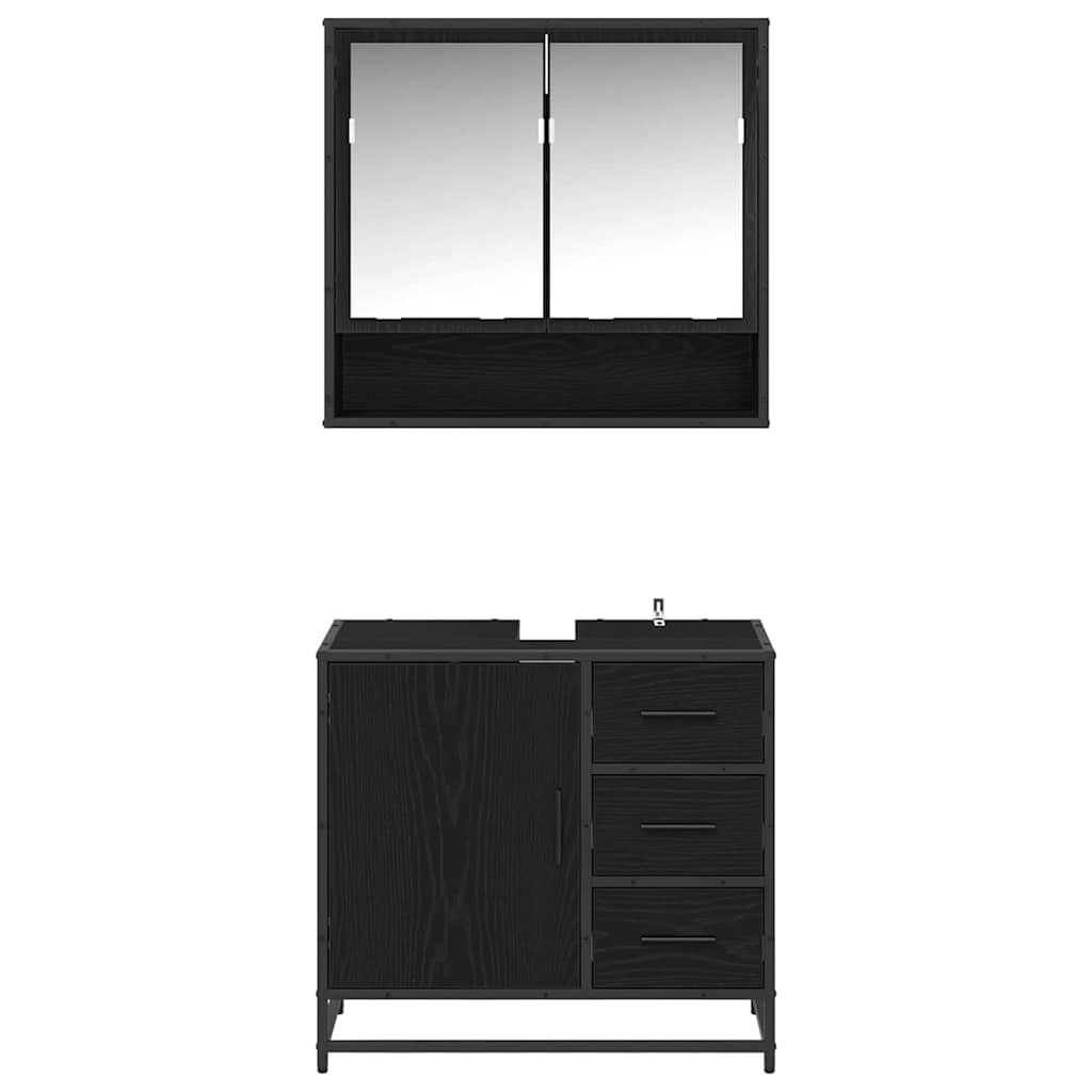 Badkamermeubelset met lade 2 pcs Zwart Eiken Bewerkt hout is nu te koop bij PeponiXL, paradijselijk wonen!