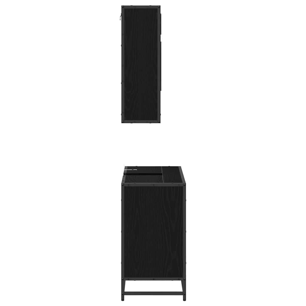 Badkamermeubelset met lade 2 pcs Zwart Eiken Bewerkt hout is nu te koop bij PeponiXL, paradijselijk wonen!
