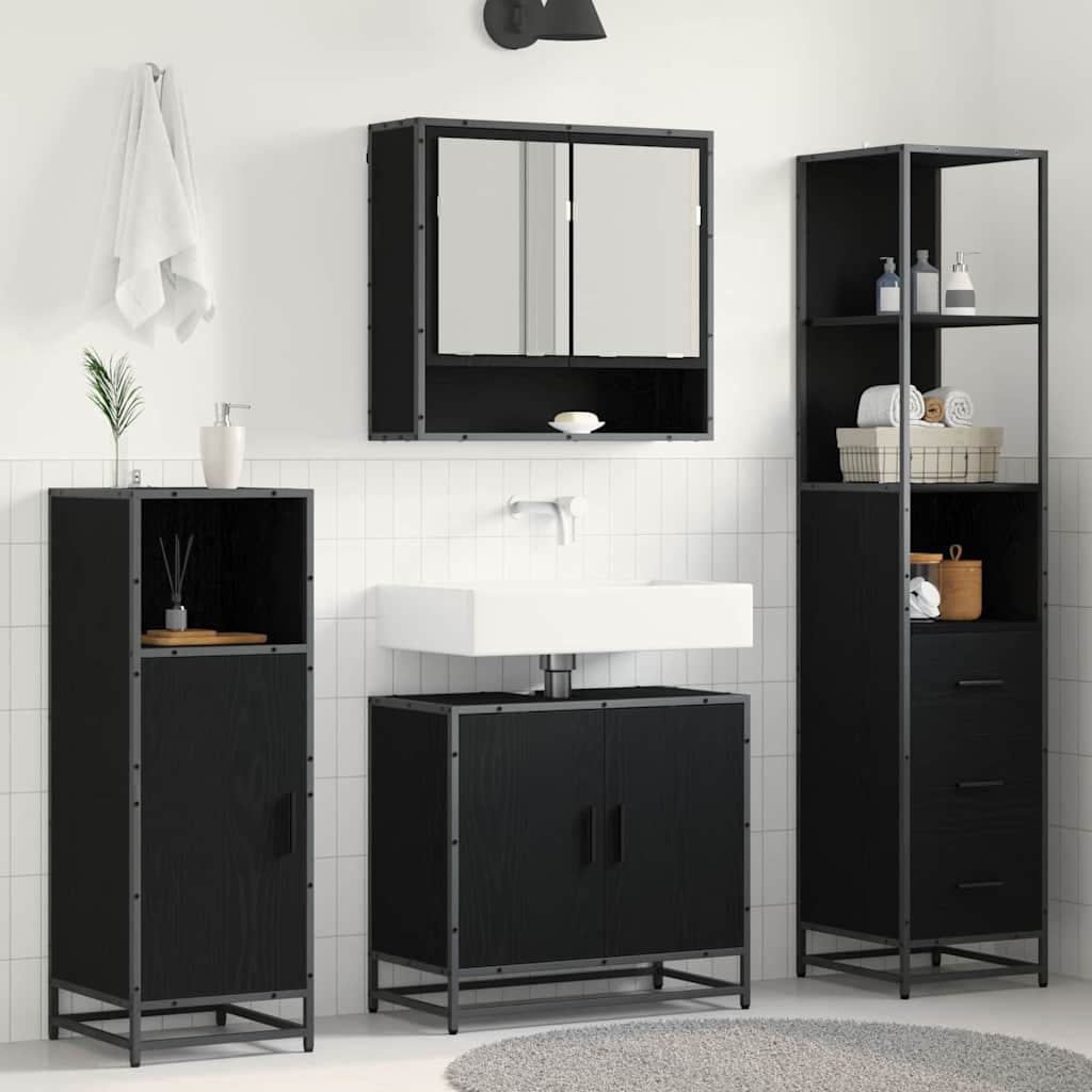 Badkamermeubelset met lade 3 pcs Zwart Eiken Bewerkt hout is nu te koop bij PeponiXL, paradijselijk wonen!
