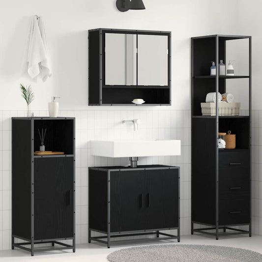 Badkamermeubelset met lade 3 pcs Zwart Eiken Bewerkt hout is nu te koop bij PeponiXL, paradijselijk wonen!