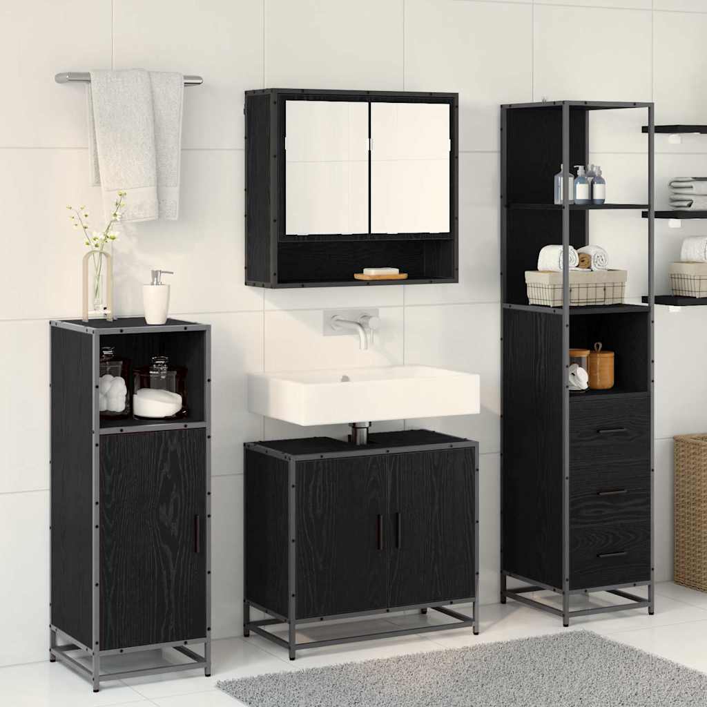 Badkamermeubelset met lade 3 pcs Zwart Eiken Bewerkt hout is nu te koop bij PeponiXL, paradijselijk wonen!