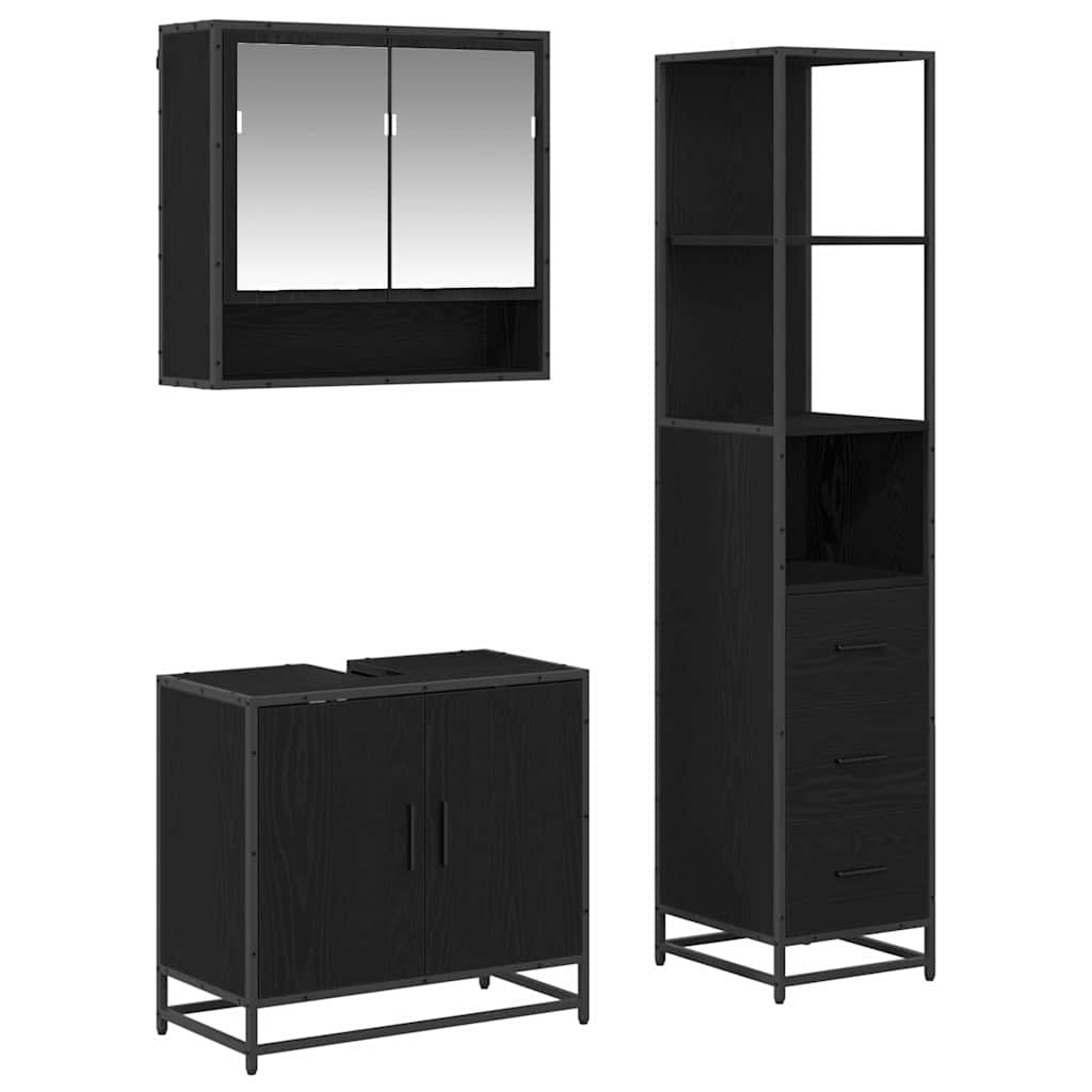 Badkamermeubelset met lade 3 pcs Zwart Eiken Bewerkt hout is nu te koop bij PeponiXL, paradijselijk wonen!