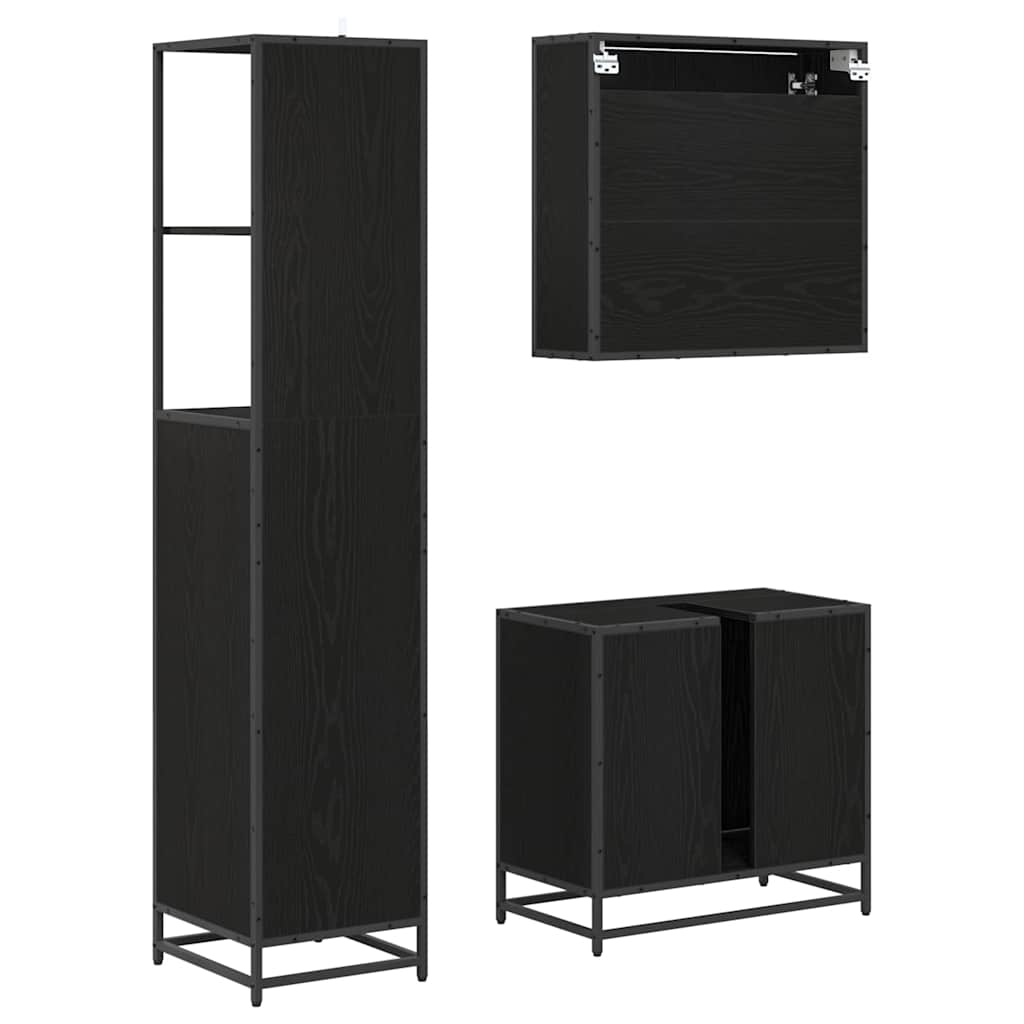 Badkamermeubelset met lade 3 pcs Zwart Eiken Bewerkt hout is nu te koop bij PeponiXL, paradijselijk wonen!