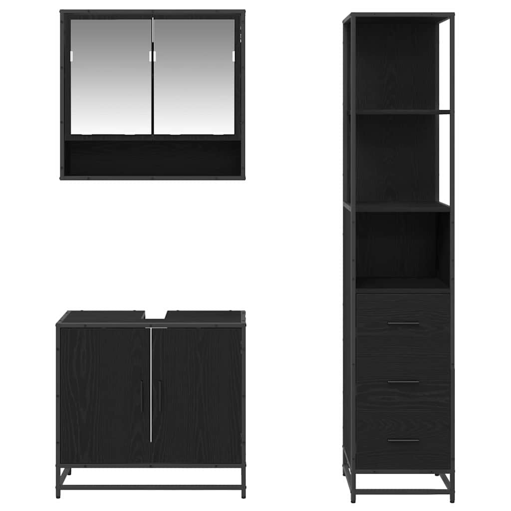 Badkamermeubelset met lade 3 pcs Zwart Eiken Bewerkt hout is nu te koop bij PeponiXL, paradijselijk wonen!