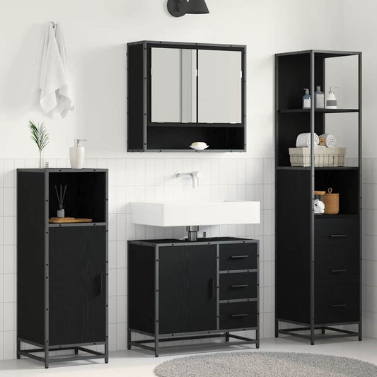 Badkamermeubelset met lade 3 pcs Zwart Eiken Bewerkt hout is nu te koop bij PeponiXL, paradijselijk wonen!