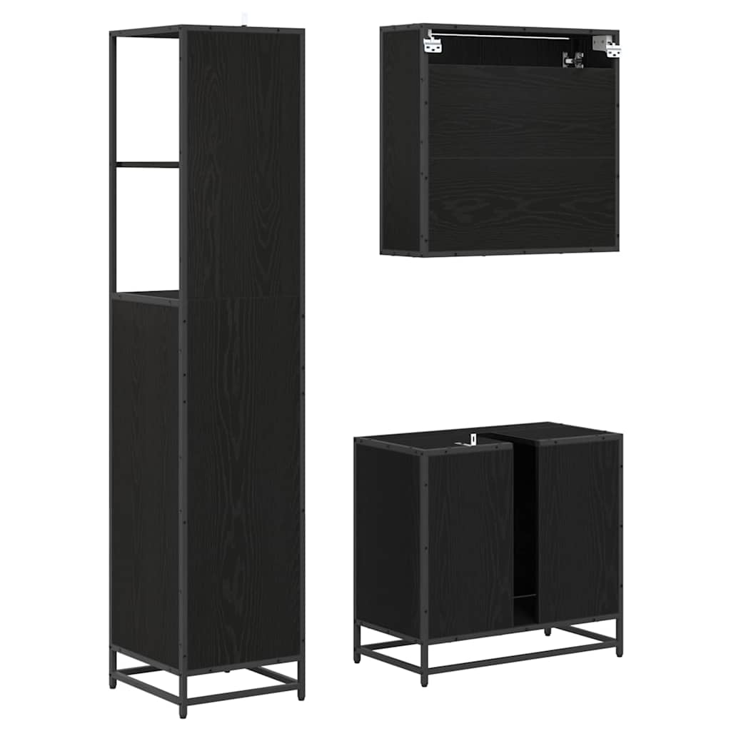Badkamermeubelset met lade 3 pcs Zwart Eiken Bewerkt hout is nu te koop bij PeponiXL, paradijselijk wonen!