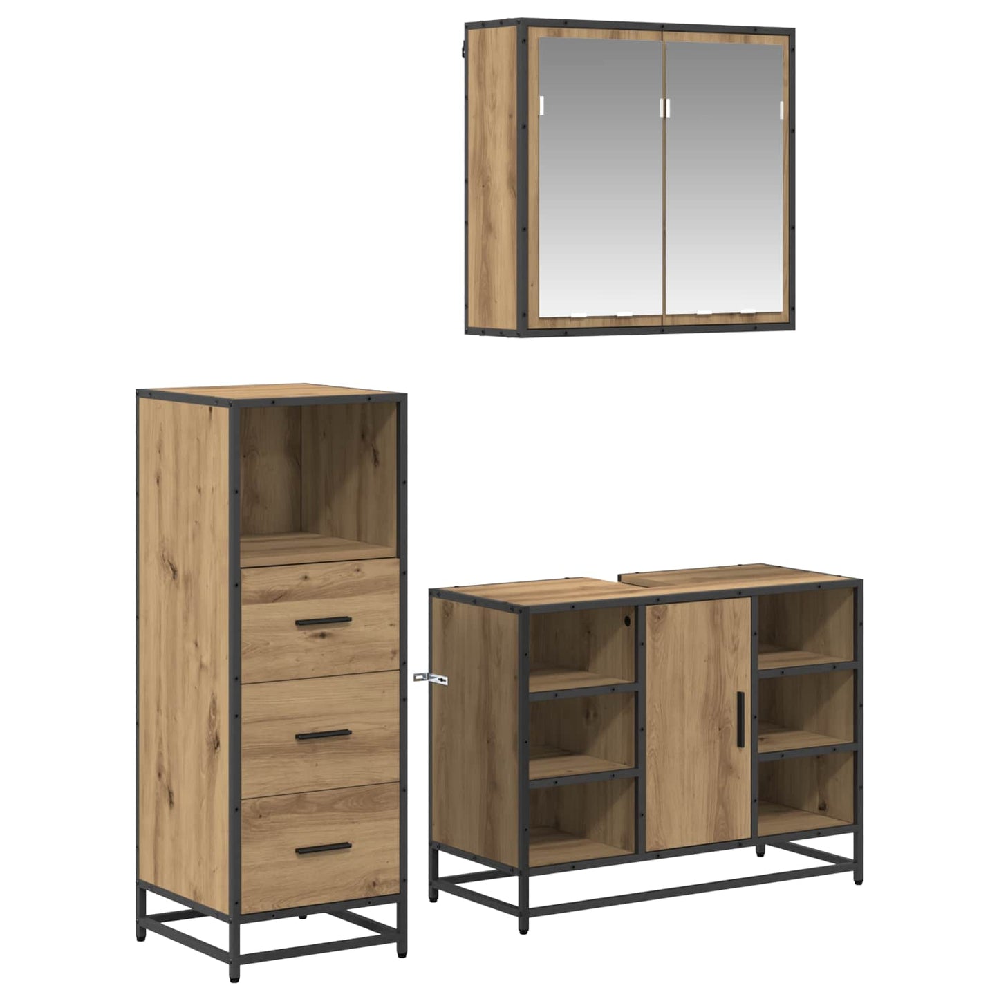 Badkamermeubelset 3 st Artisan Eiken 80 x 33 x 60 cm is nu te koop bij PeponiXL, paradijselijk wonen!