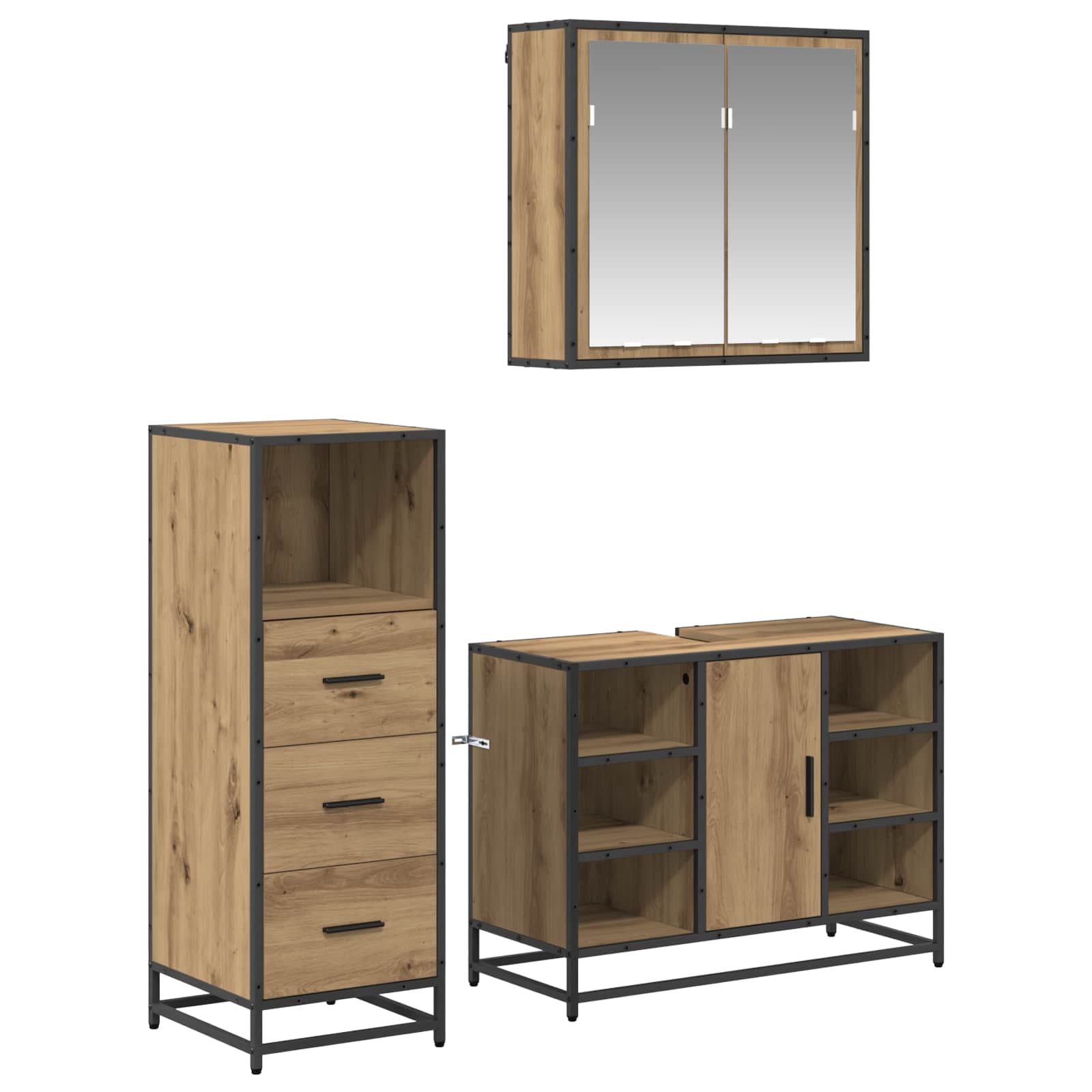 Badkamermeubelset 3 st Artisan Eiken 80 x 33 x 60 cm is nu te koop bij PeponiXL, paradijselijk wonen!