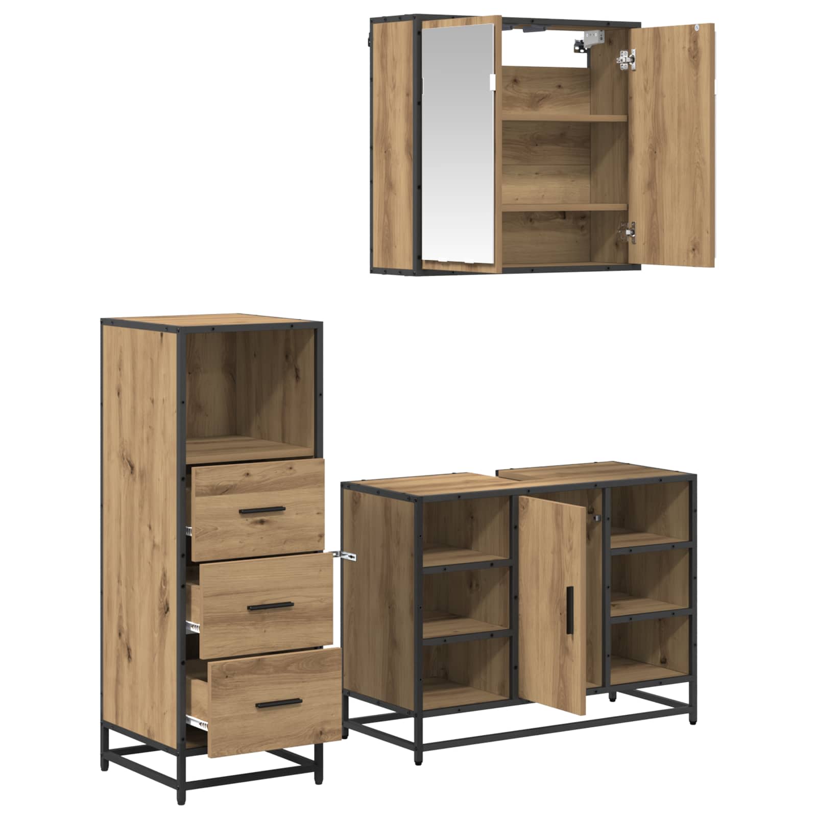 Badkamermeubelset 3 st Artisan Eiken 80 x 33 x 60 cm is nu te koop bij PeponiXL, paradijselijk wonen!