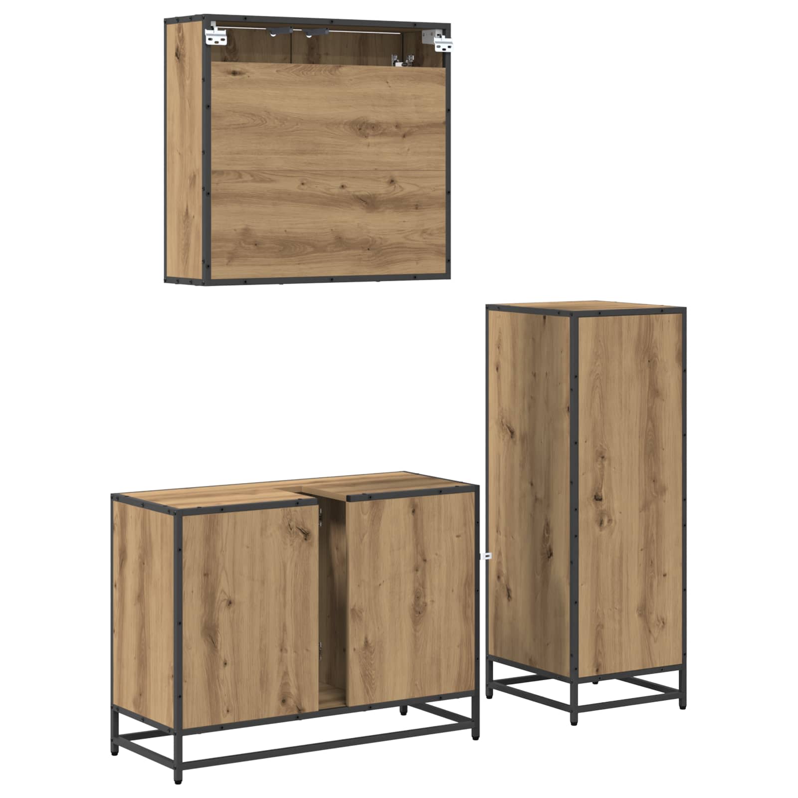 Badkamermeubelset 3 st Artisan Eiken 80 x 33 x 60 cm is nu te koop bij PeponiXL, paradijselijk wonen!