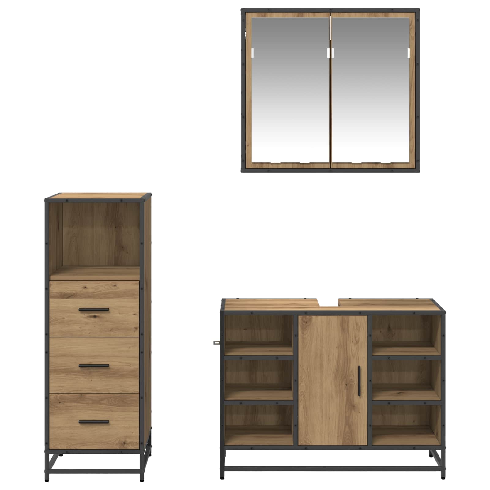 Badkamermeubelset 3 st Artisan Eiken 80 x 33 x 60 cm is nu te koop bij PeponiXL, paradijselijk wonen!