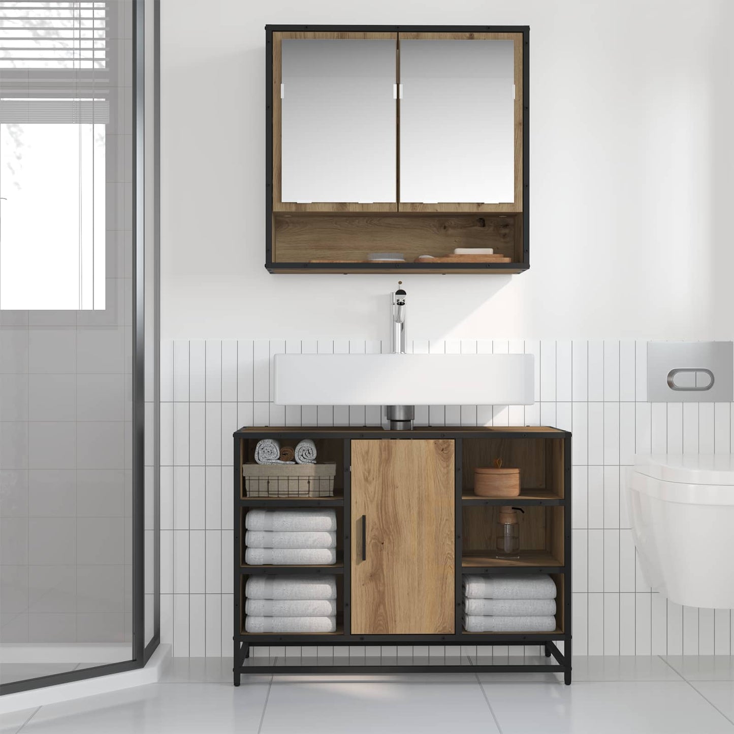 Badkamermeubelset 2 st Artisan Eiken 80 x 33 x 60 cm is nu te koop bij PeponiXL, paradijselijk wonen!