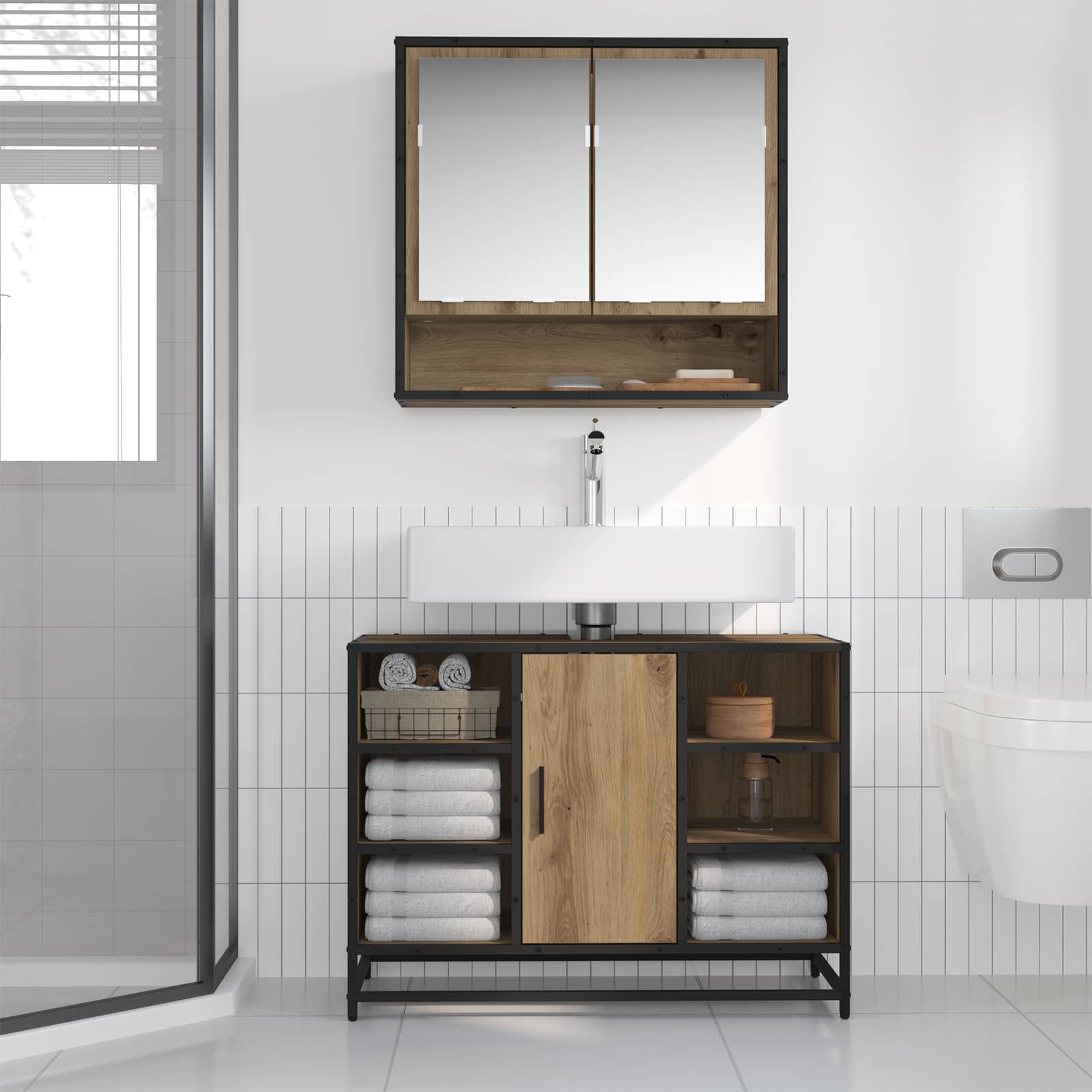 Badkamermeubelset 2 st Artisan Eiken 80 x 33 x 60 cm is nu te koop bij PeponiXL, paradijselijk wonen!