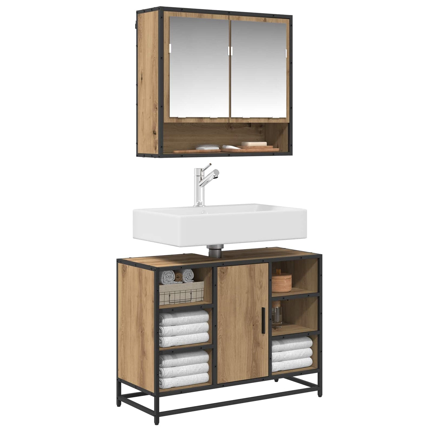 Badkamermeubelset 2 st Artisan Eiken 80 x 33 x 60 cm is nu te koop bij PeponiXL, paradijselijk wonen!