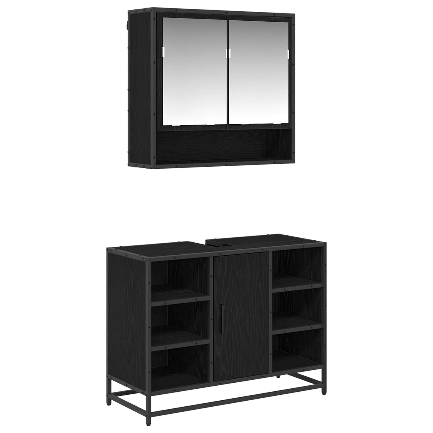 Badkamermeubelset met plank 2 pcs Zwart Eiken Bewerkt hout is nu te koop bij PeponiXL, paradijselijk wonen!