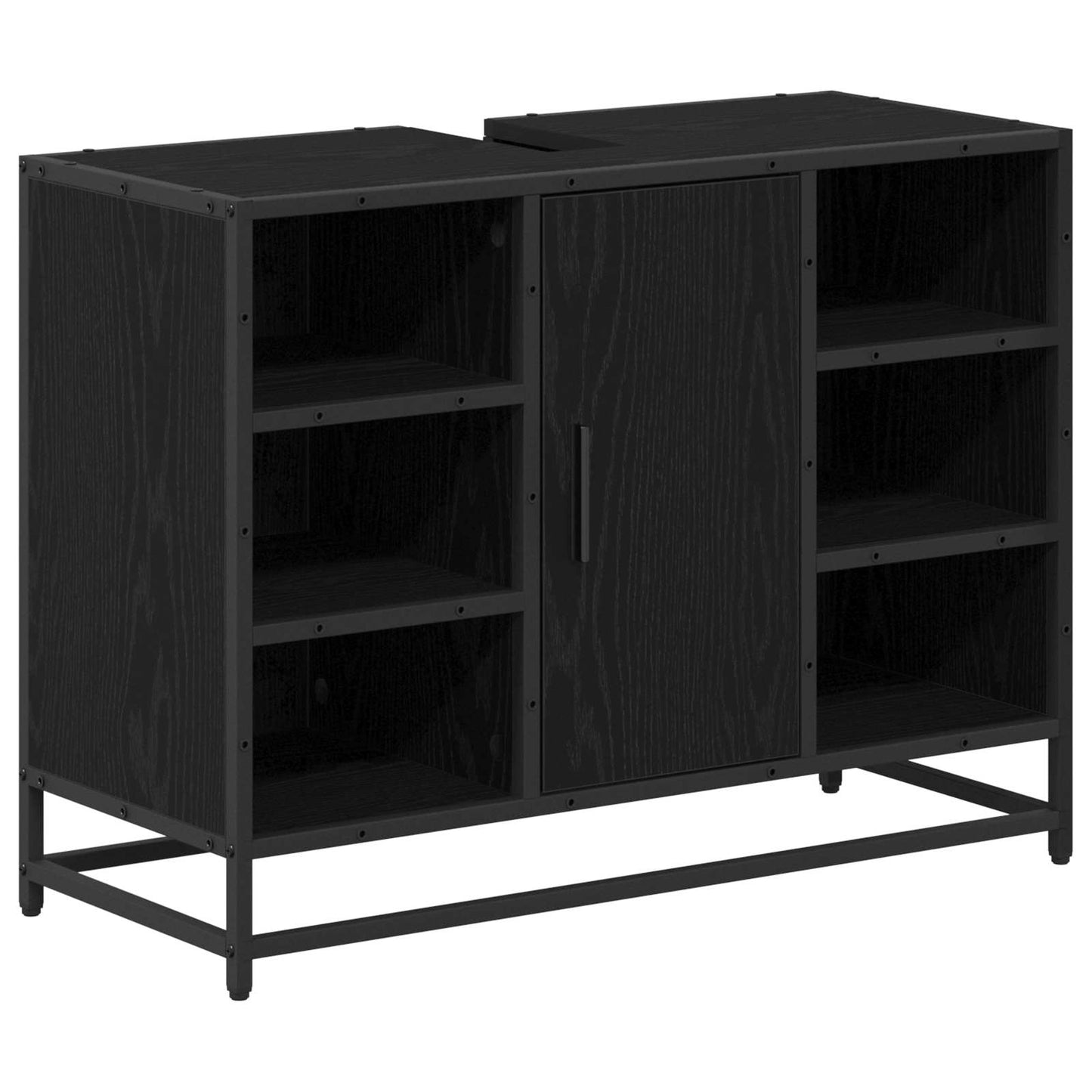 Badkamermeubelset met plank 2 pcs Zwart Eiken Bewerkt hout is nu te koop bij PeponiXL, paradijselijk wonen!
