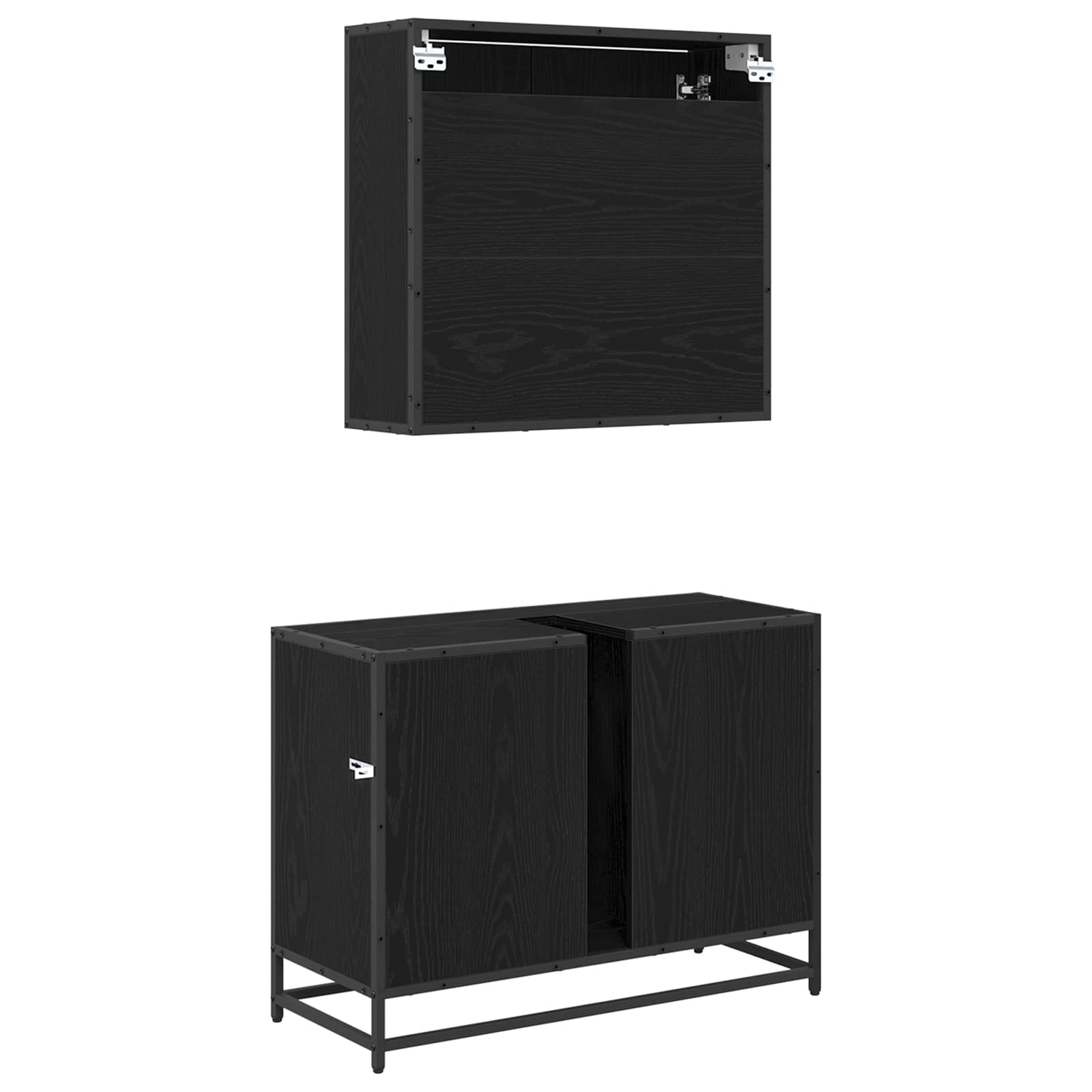 Badkamermeubelset met plank 2 pcs Zwart Eiken Bewerkt hout is nu te koop bij PeponiXL, paradijselijk wonen!