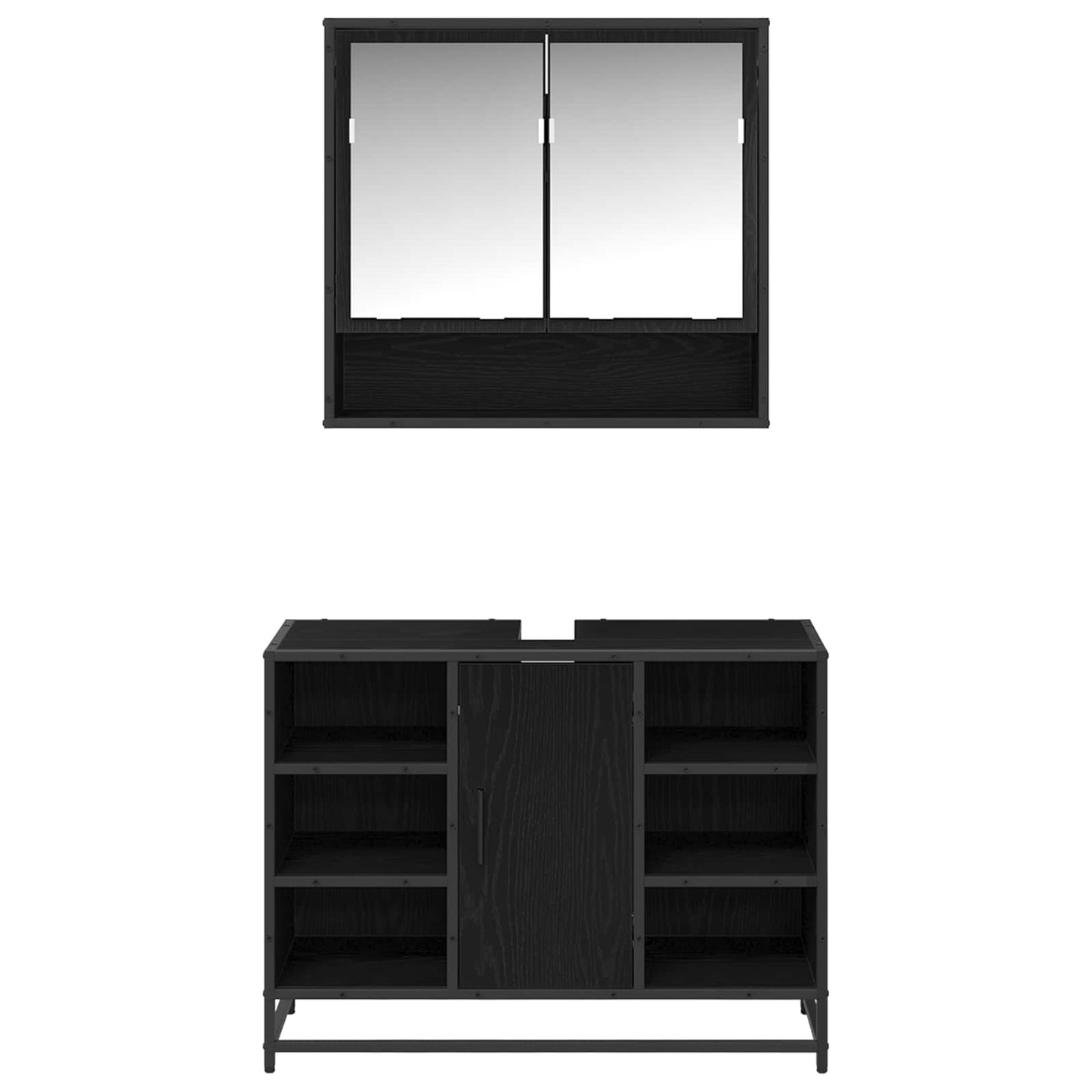 Badkamermeubelset met plank 2 pcs Zwart Eiken Bewerkt hout is nu te koop bij PeponiXL, paradijselijk wonen!