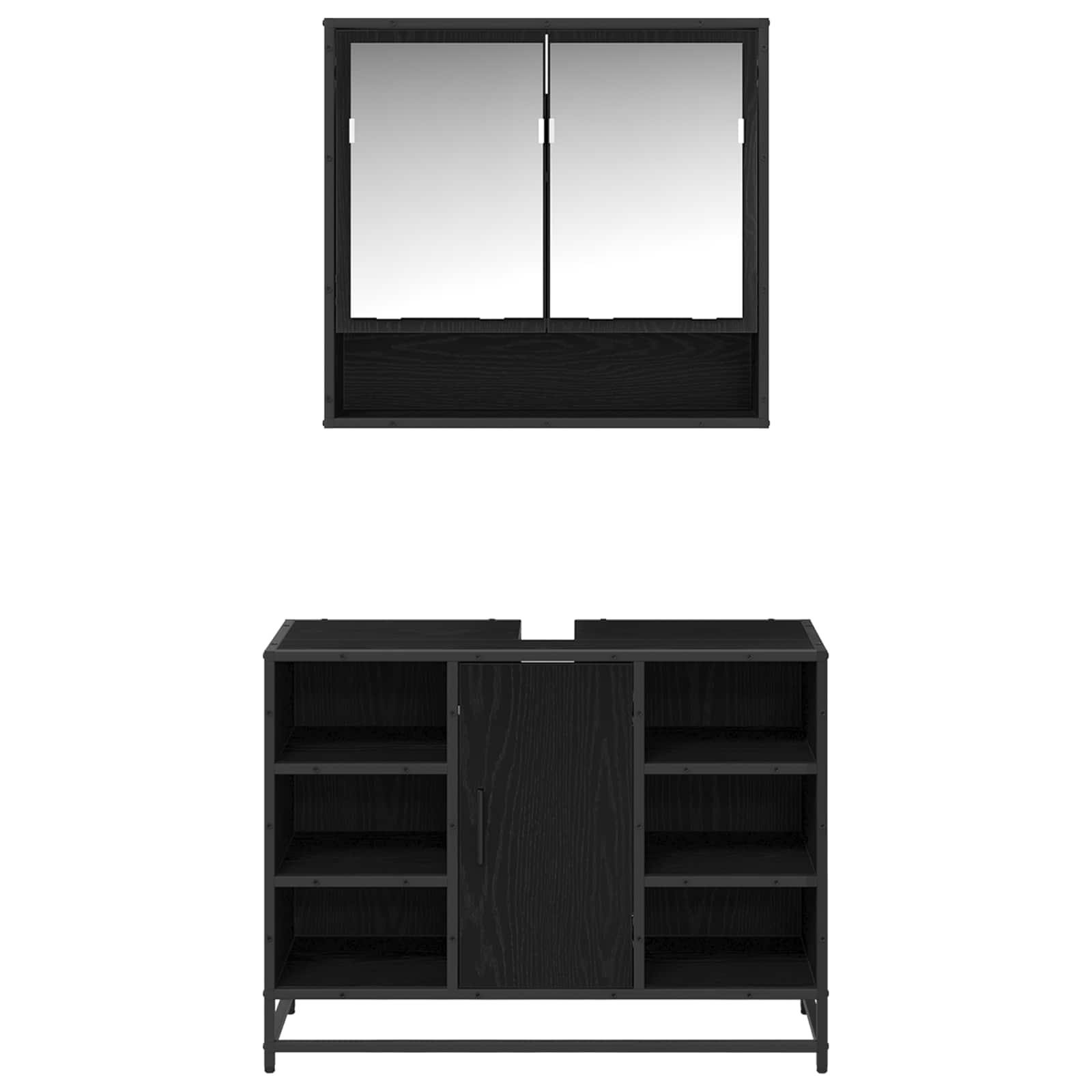 Badkamermeubelset met plank 2 pcs Zwart Eiken Bewerkt hout is nu te koop bij PeponiXL, paradijselijk wonen!