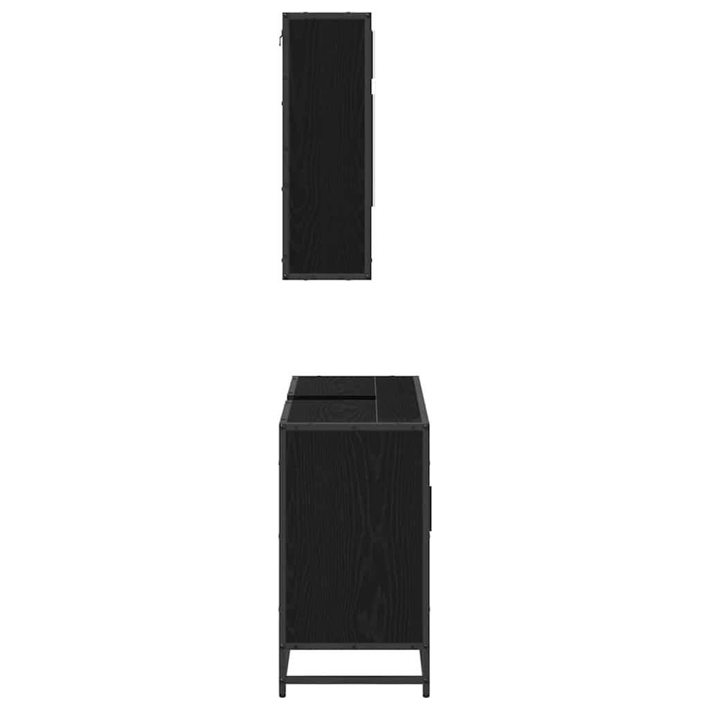 Badkamermeubelset met plank 2 pcs Zwart Eiken Bewerkt hout is nu te koop bij PeponiXL, paradijselijk wonen!