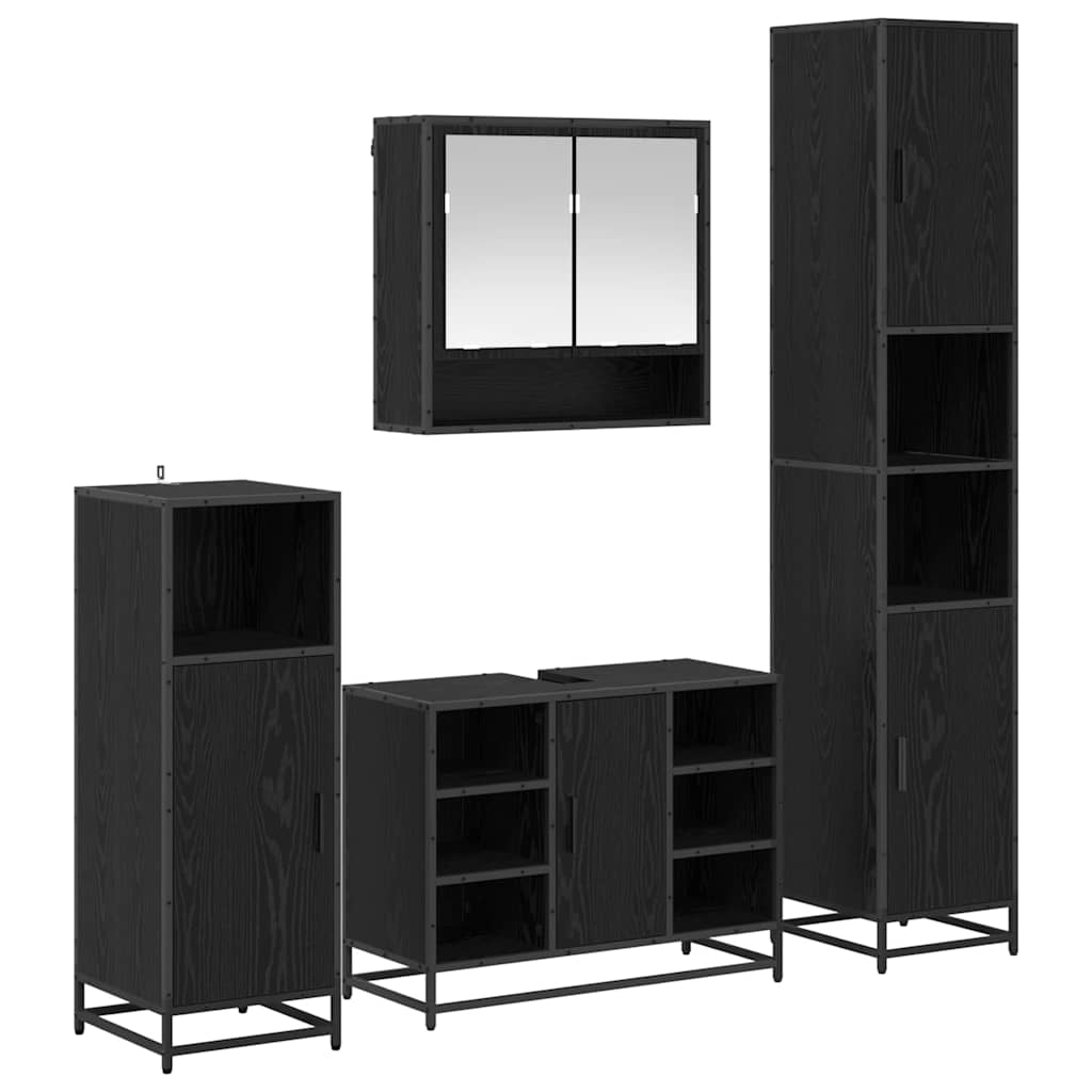 Badkamermeubelset met plank 4 pcs Zwart Eiken Bewerkt hout is nu te koop bij PeponiXL, paradijselijk wonen!