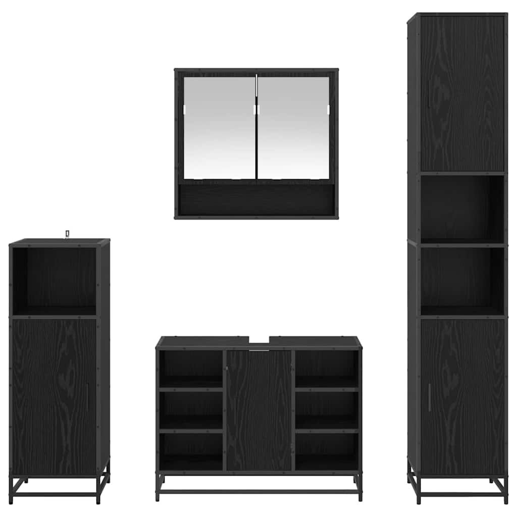 Badkamermeubelset met plank 4 pcs Zwart Eiken Bewerkt hout is nu te koop bij PeponiXL, paradijselijk wonen!
