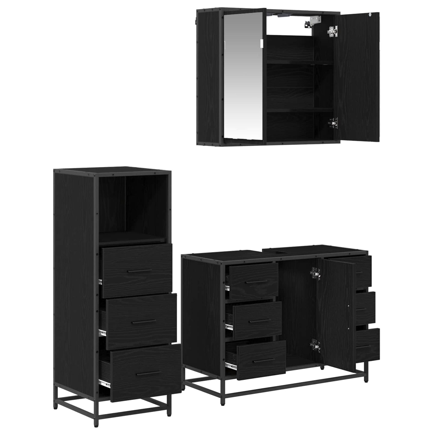 Badkamermeubelset met lade 3 pcs Zwart Eiken Bewerkt hout is nu te koop bij PeponiXL, paradijselijk wonen!