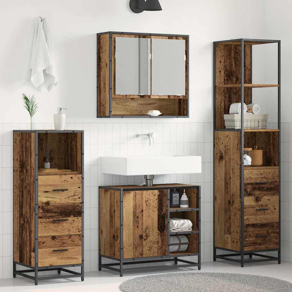 Badkamermeubelset met lade 4 pcs Oud Hout Bewerkt hout is nu te koop bij PeponiXL, paradijselijk wonen!