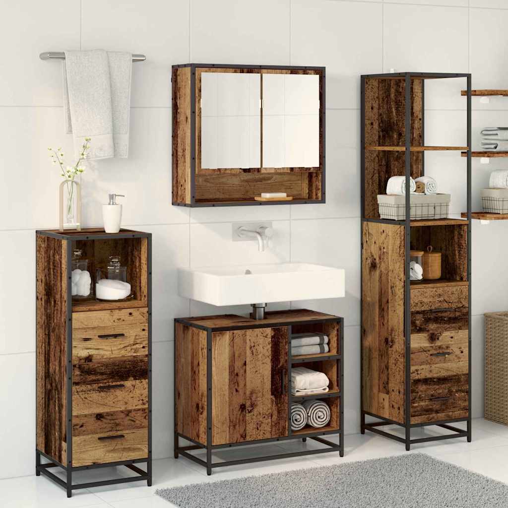 Badkamermeubelset met lade 4 pcs Oud Hout Bewerkt hout is nu te koop bij PeponiXL, paradijselijk wonen!