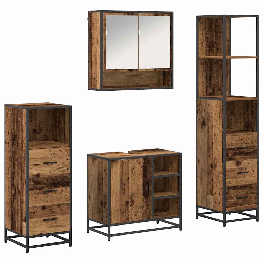 Badkamermeubelset met lade 4 pcs Oud Hout Bewerkt hout is nu te koop bij PeponiXL, paradijselijk wonen!