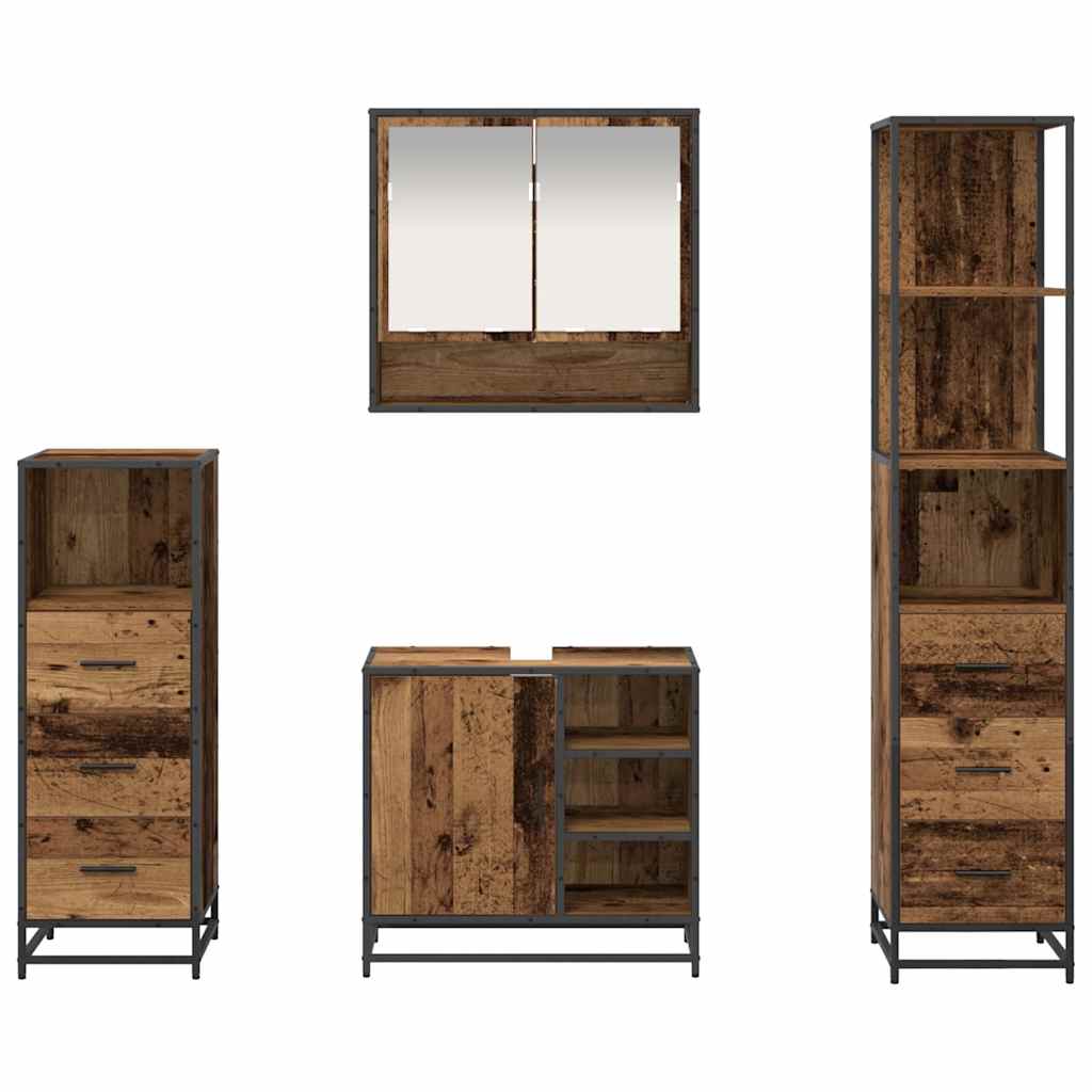 Badkamermeubelset met lade 4 pcs Oud Hout Bewerkt hout is nu te koop bij PeponiXL, paradijselijk wonen!