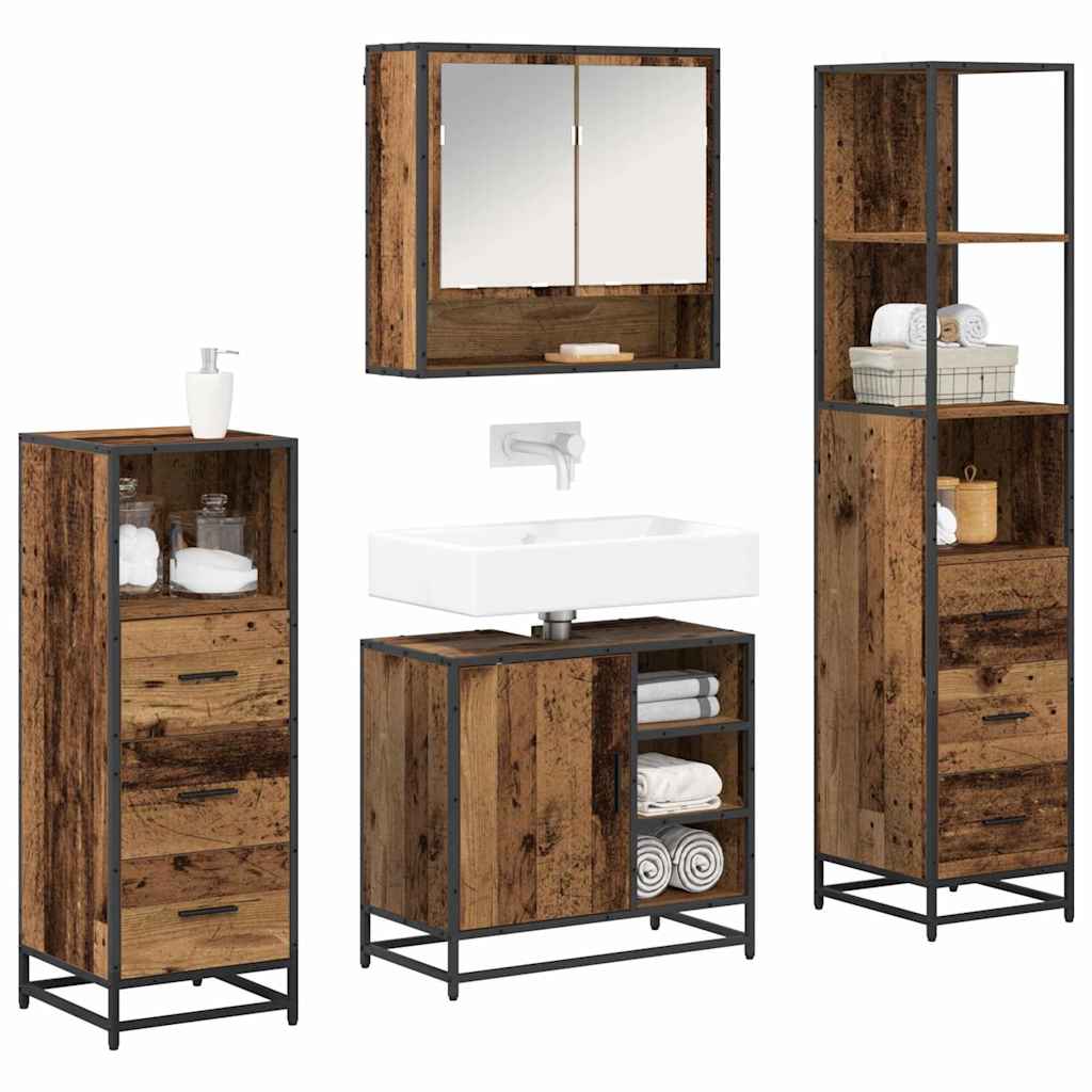 Badkamermeubelset met lade 4 pcs Oud Hout Bewerkt hout is nu te koop bij PeponiXL, paradijselijk wonen!
