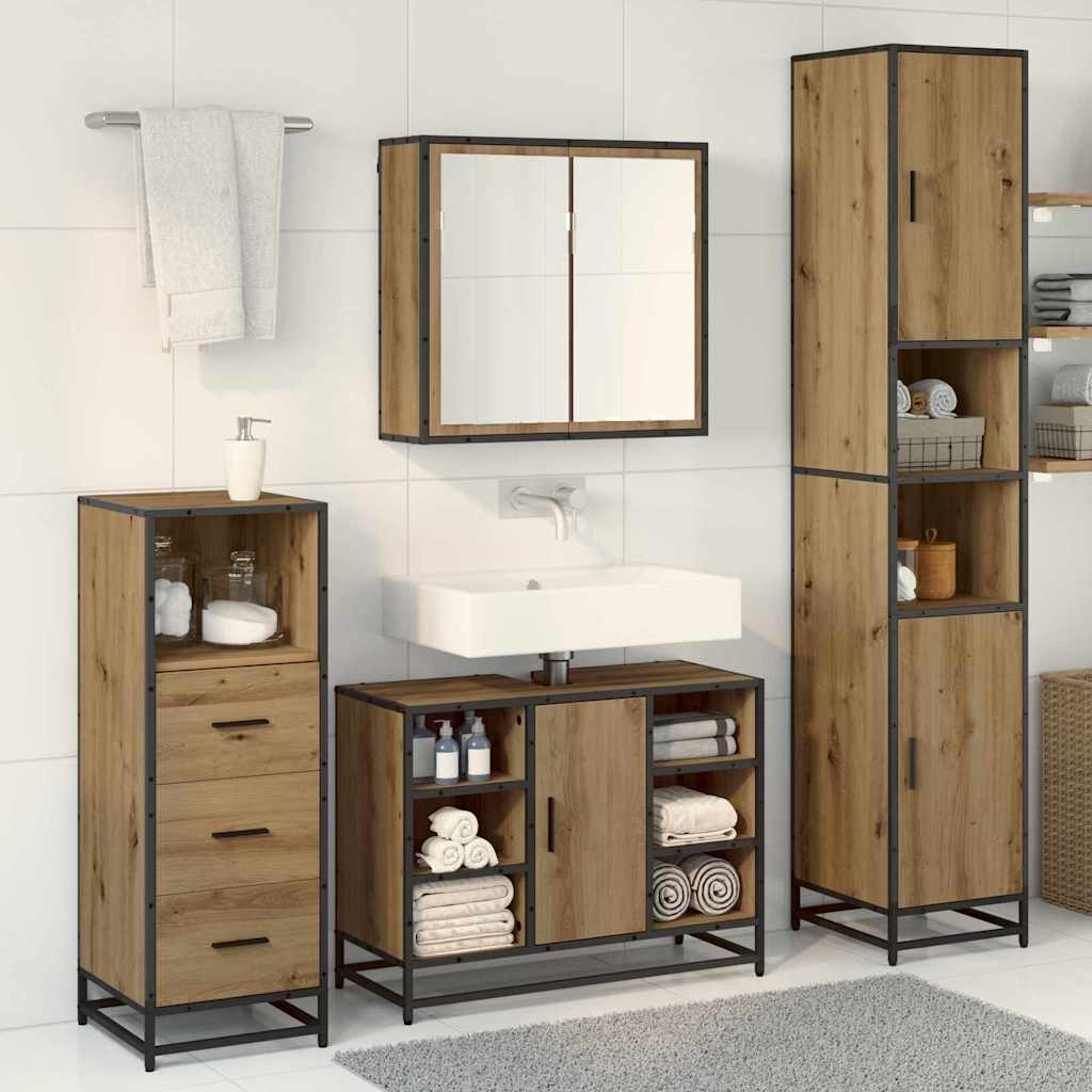 Badkamermeubelset 3 st Artisan Eiken 80 x 33 x 60 cm is nu te koop bij PeponiXL, paradijselijk wonen!