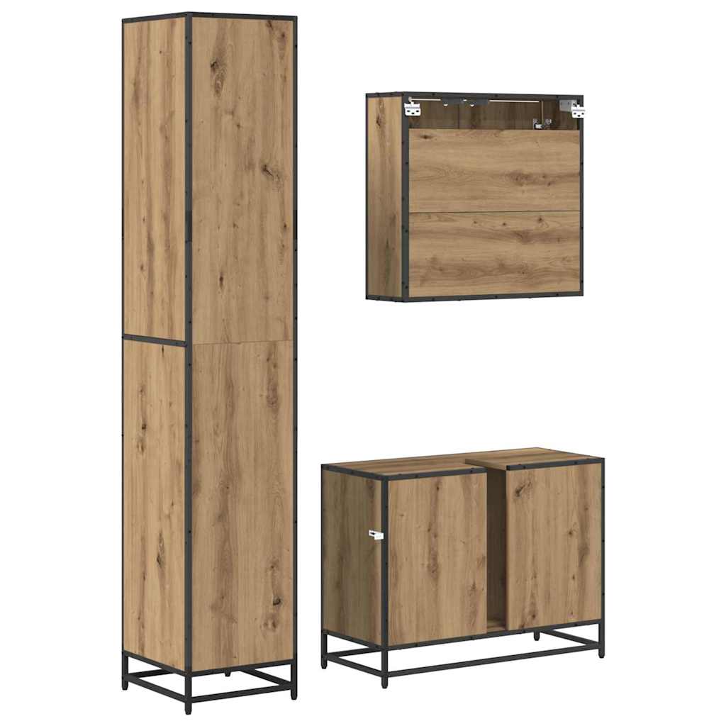 Badkamermeubelset 3 st Artisan Eiken 80 x 33 x 60 cm is nu te koop bij PeponiXL, paradijselijk wonen!