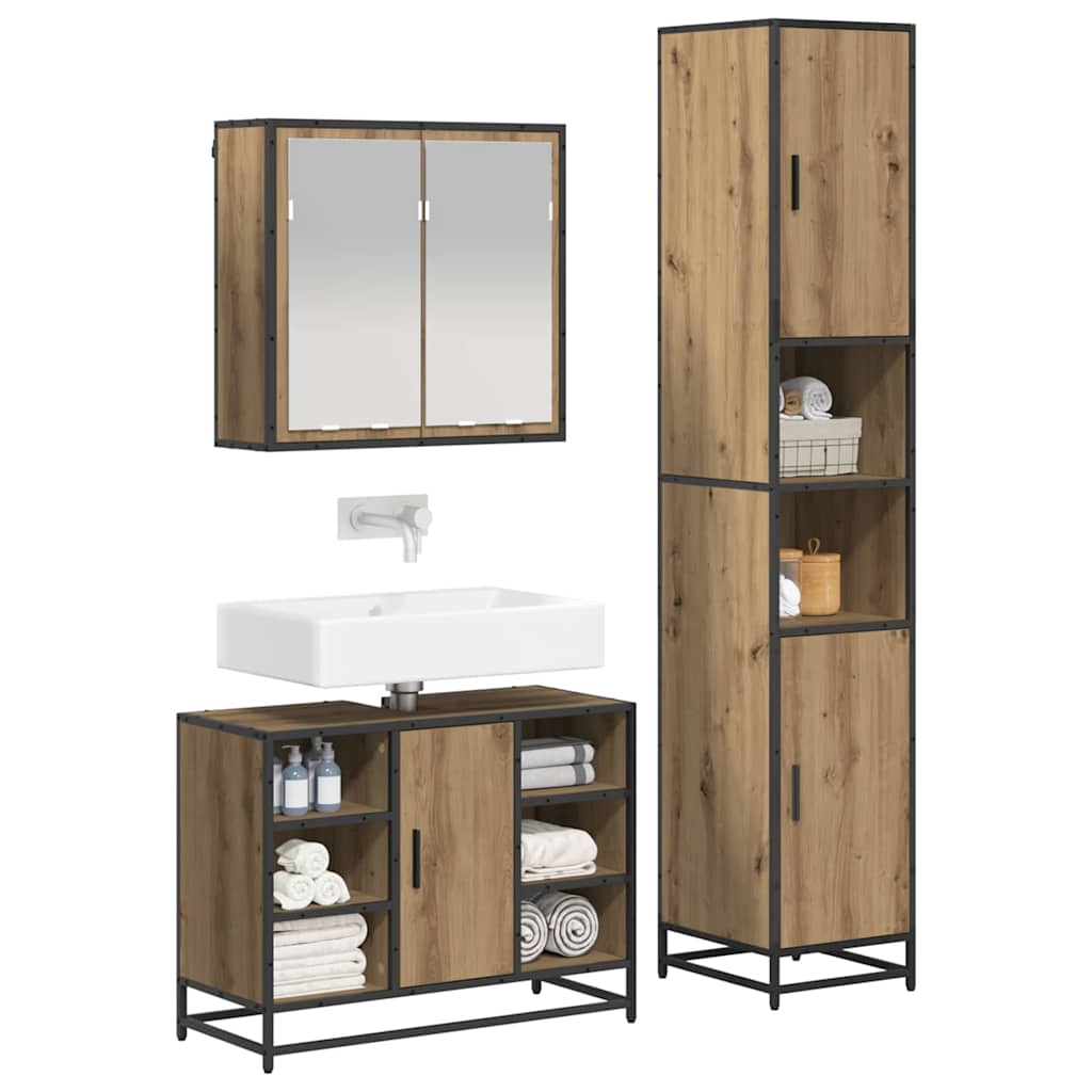 Badkamermeubelset 3 st Artisan Eiken 80 x 33 x 60 cm is nu te koop bij PeponiXL, paradijselijk wonen!
