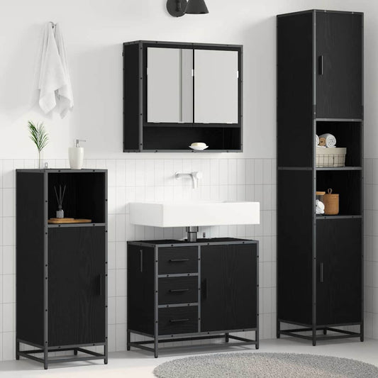 Badkamermeubelset met lade 3 pcs Zwart Eiken Bewerkt hout is nu te koop bij PeponiXL, paradijselijk wonen!