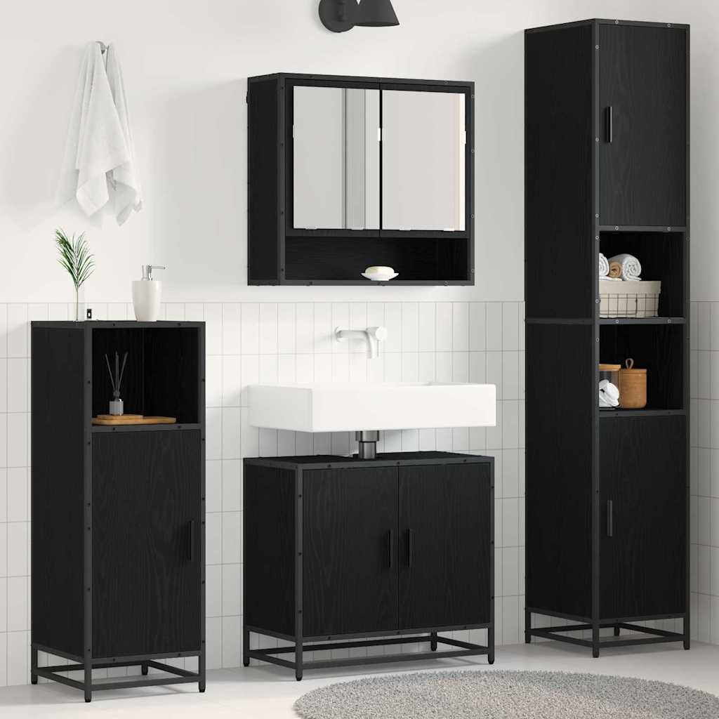 Badkamermeubelset met plank 3 pcs Zwart Eiken Bewerkt hout is nu te koop bij PeponiXL, paradijselijk wonen!