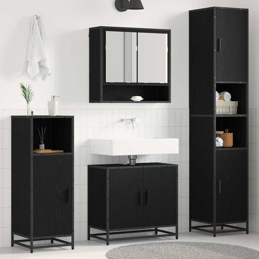 Badkamermeubelset met plank 3 pcs Zwart Eiken Bewerkt hout is nu te koop bij PeponiXL, paradijselijk wonen!