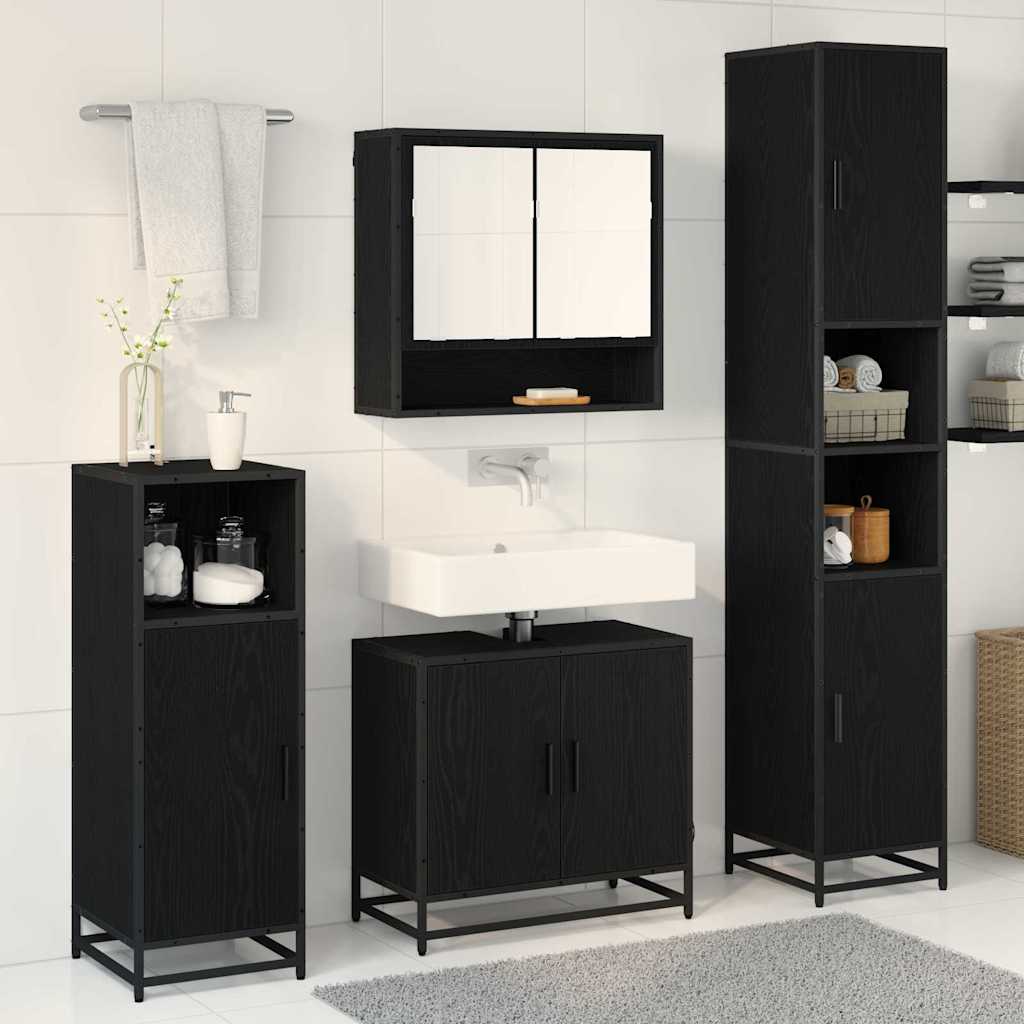 Badkamermeubelset met plank 3 pcs Zwart Eiken Bewerkt hout is nu te koop bij PeponiXL, paradijselijk wonen!