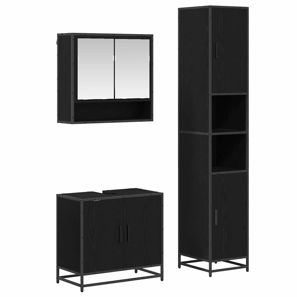 Badkamermeubelset met plank 3 pcs Zwart Eiken Bewerkt hout is nu te koop bij PeponiXL, paradijselijk wonen!