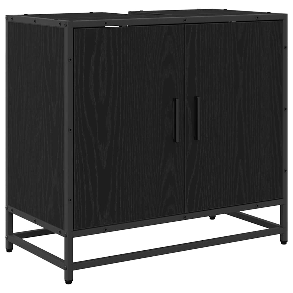 Badkamermeubelset met plank 3 pcs Zwart Eiken Bewerkt hout is nu te koop bij PeponiXL, paradijselijk wonen!
