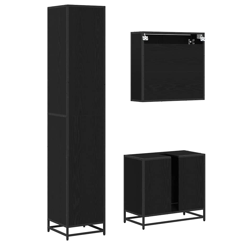 Badkamermeubelset met plank 3 pcs Zwart Eiken Bewerkt hout is nu te koop bij PeponiXL, paradijselijk wonen!