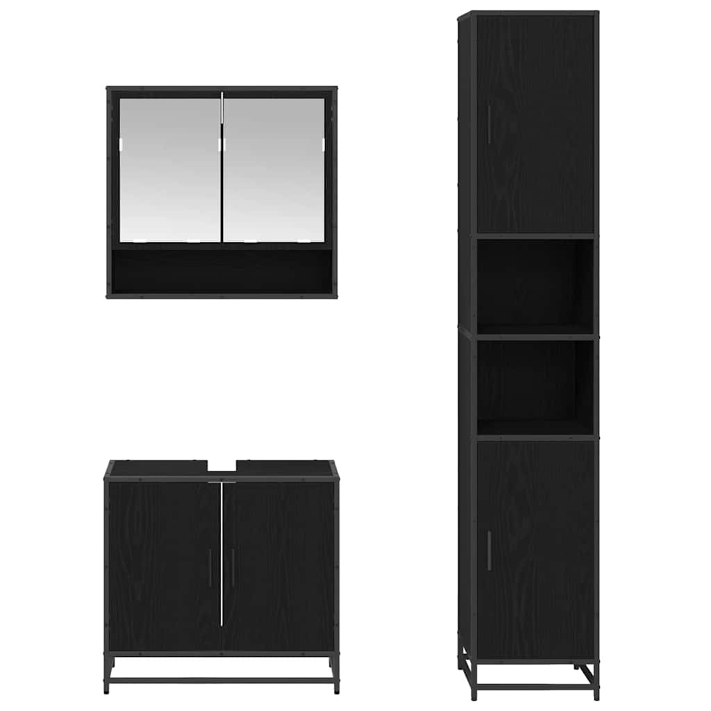 Badkamermeubelset met plank 3 pcs Zwart Eiken Bewerkt hout is nu te koop bij PeponiXL, paradijselijk wonen!