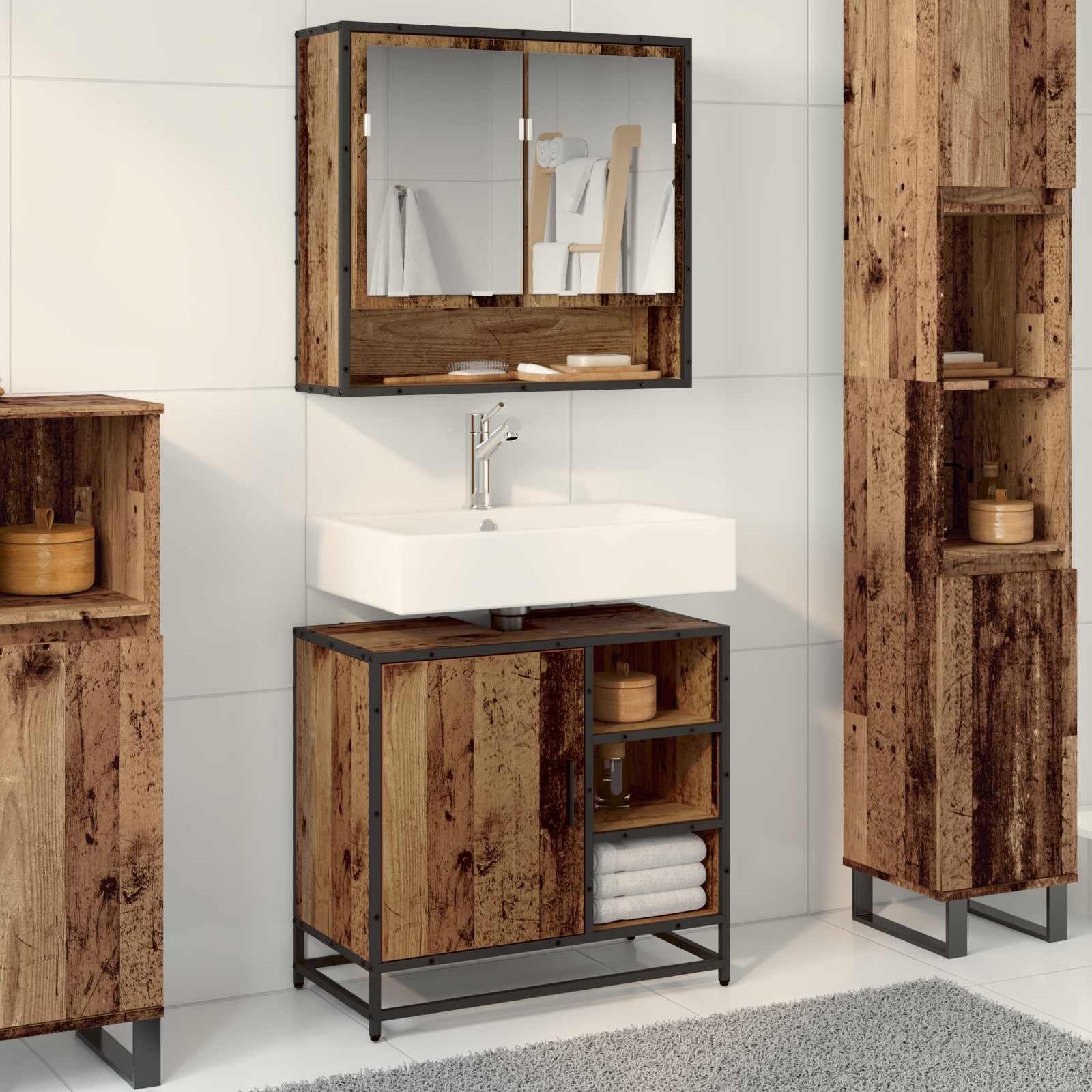 Badkamermeubelset met lade 2 pcs Oud Hout Bewerkt hout is nu te koop bij PeponiXL, paradijselijk wonen!