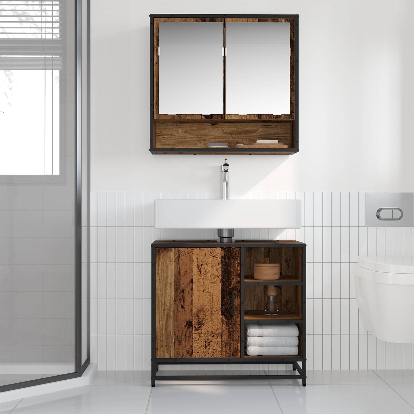 Badkamermeubelset met lade 2 pcs Oud Hout Bewerkt hout is nu te koop bij PeponiXL, paradijselijk wonen!