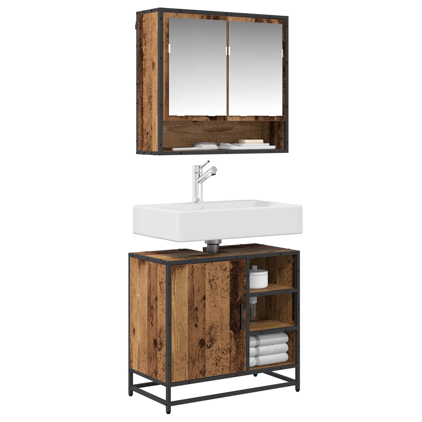 Badkamermeubelset met lade 2 pcs Oud Hout Bewerkt hout is nu te koop bij PeponiXL, paradijselijk wonen!