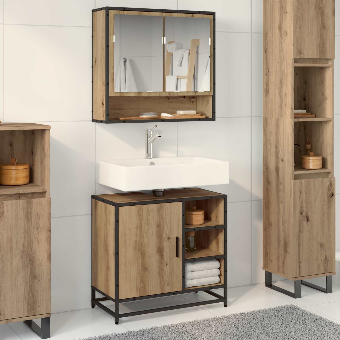 Badkamermeubelset 2 st Artisan Eiken 65 x 33 x 60 cm is nu te koop bij PeponiXL, paradijselijk wonen!
